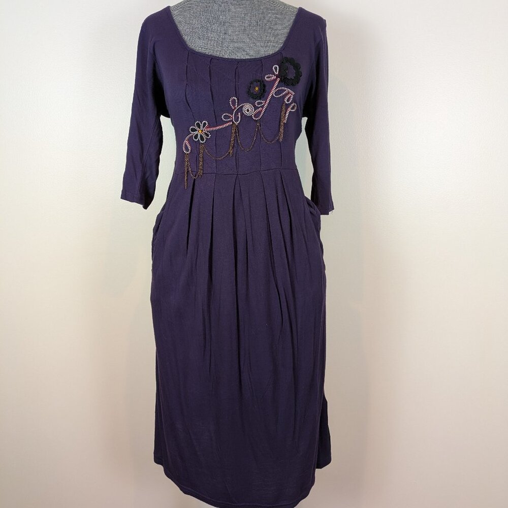 London Designer Uttam Boutique Zipper Accent Floral Purple Dress Size M EUC